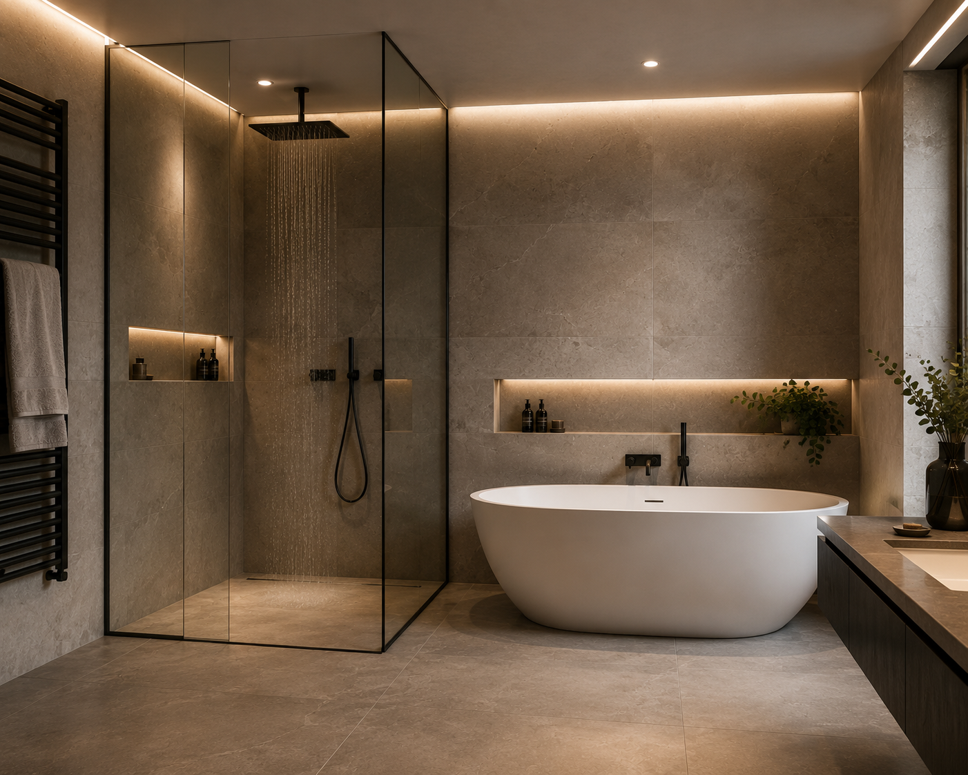Doccia e vasca per bagno moderno