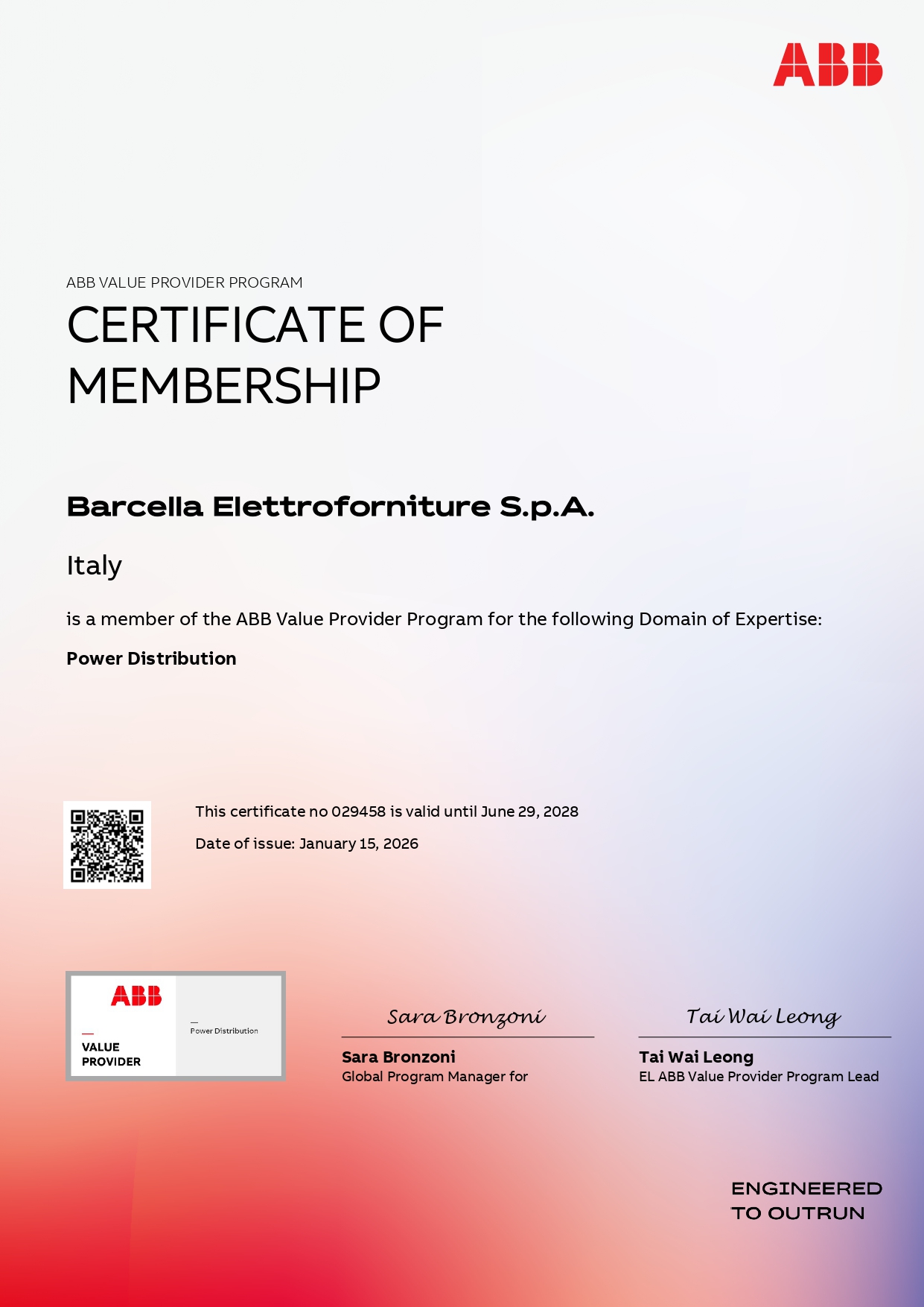 Certificato ABB Value Provider di Barcella Elettroforniture
